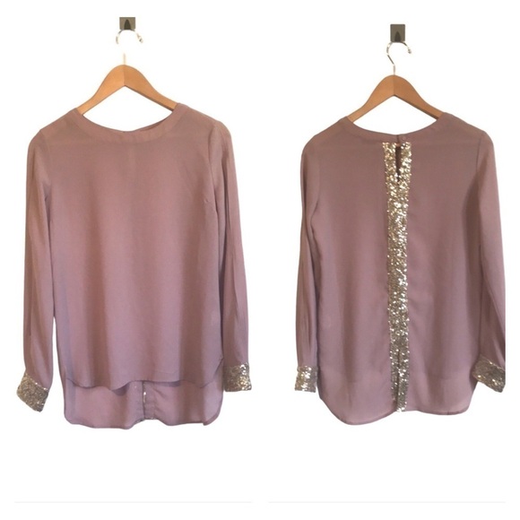 COVET mauve cold shoulder blouse with gold sequin accents size XS oversized - Picture 1 of 12